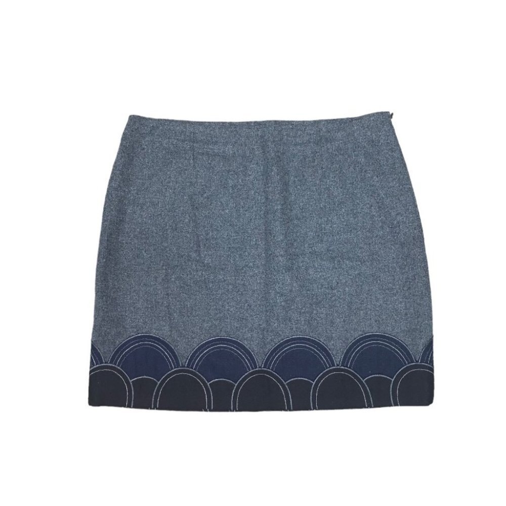 Boden Wool Skirt Women’s Size‎ 12 Grey Embroidered Lined Short